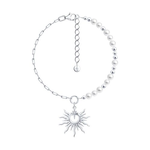 Браслет с жемчугом и фианитами из серебра 925 пробы