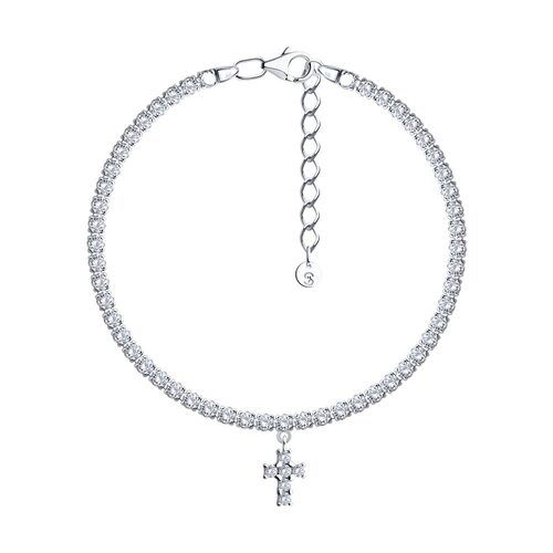 Браслет "Крест" с фианитами из серебра 925 пробы