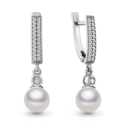 Серьги с жемчугом и бриллиантами из белого золота 585 пробы