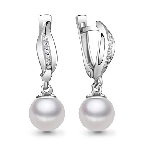 Серьги с жемчугом и бриллиантами из белого золота 585 пробы