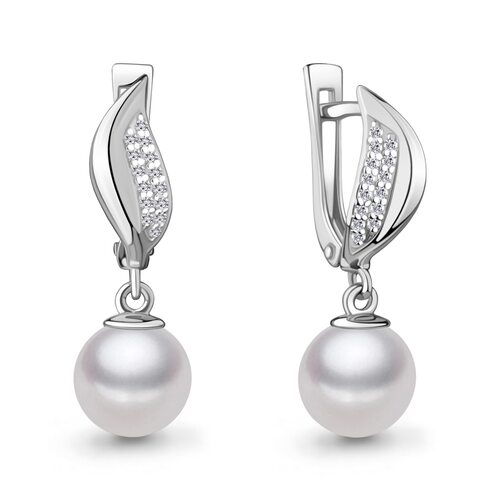 Серьги с бриллиантами и жемчугом из белого золота 585 пробы