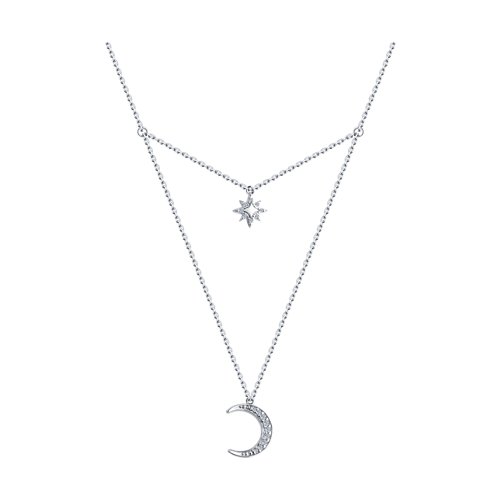 Колье "Звезда и Луна" с фианитами из серебра 925 пробы