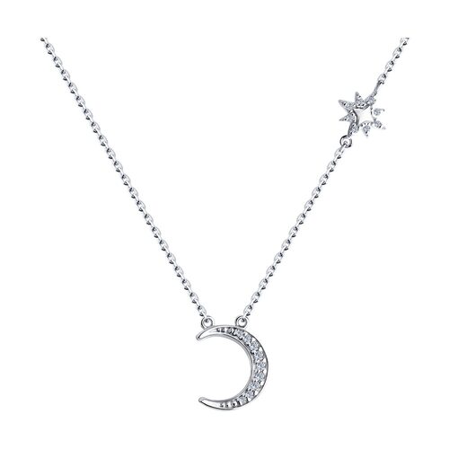 Колье "Луна и звезда" с фианитами из серебра 925 пробы