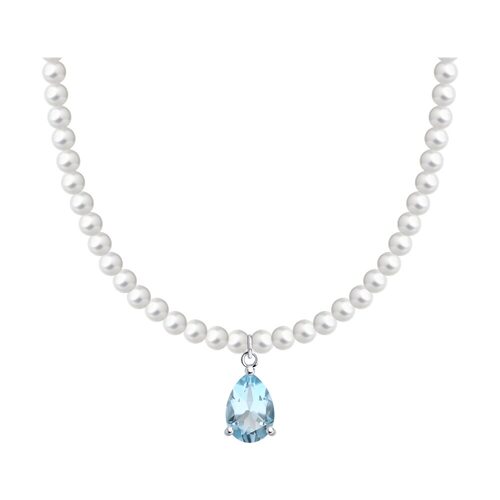 Колье с топазом и жемчугом из серебра 925 пробы