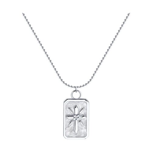 Колье "Крест" с фианитом и эмалью из серебра 925 пробы