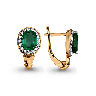 Серьги с изумрудами и бриллиантами из золота 585 пробы