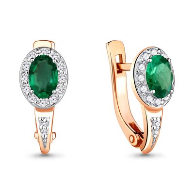 Серьги с изумрудами и бриллиантами из золота 585 пробы