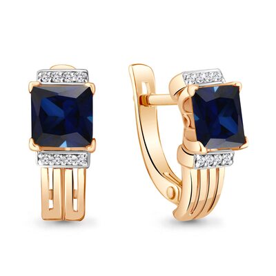 Серьги с бриллиантами и сапфиром из золота 585 пробы