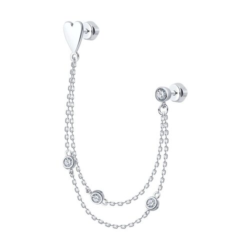 Серьга "Сердце" с фианитами из серебра 925 пробы