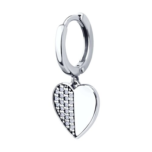 Серьга "Сердце" с фианитами из серебра 925 пробы