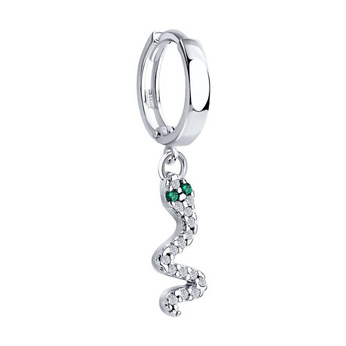 Серьга "Змея" с фианитами из серебра 925 пробы