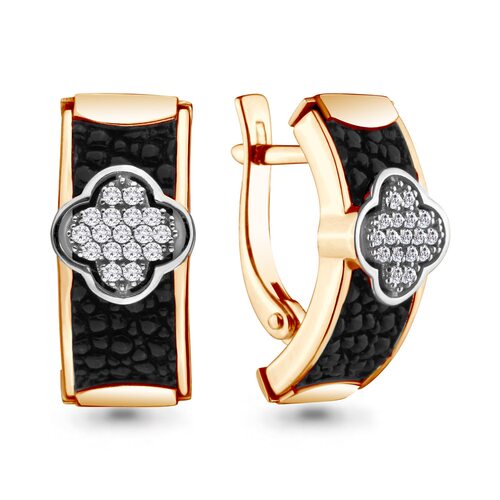 Серьги с бриллиантами и кожей ската из золота 585 пробы