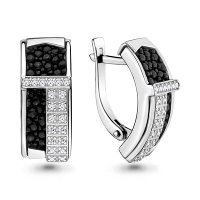 Серьги с бриллиантами и кожей ската из белого золота 585 пробы