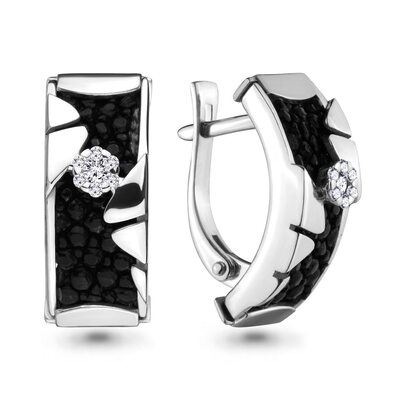 Серьги с бриллиантами и кожей ската из белого золота 585 пробы