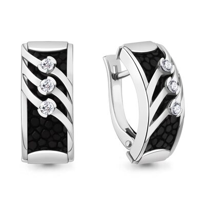 Серьги с бриллиантами и кожей ската из золота 585 пробы 