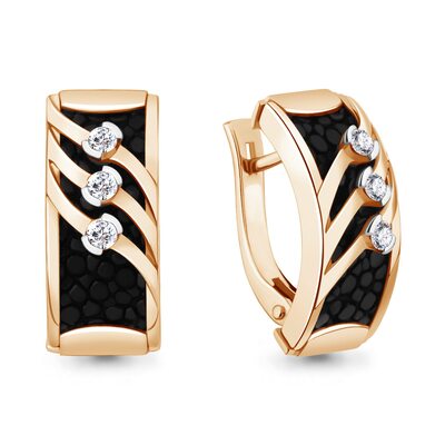 Серьги с бриллиантами и кожей ската из золота 585 пробы