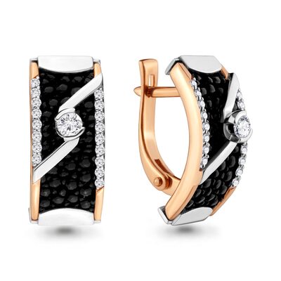 Серьги с бриллиантами и кожей из золота 585 пробы