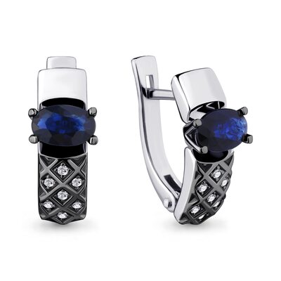 Серьги с бриллиантами и сапфирами из белого золота 585 пробы