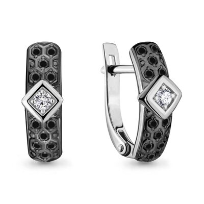 Серьги с черными бриллиантами из белого золота 585 пробы