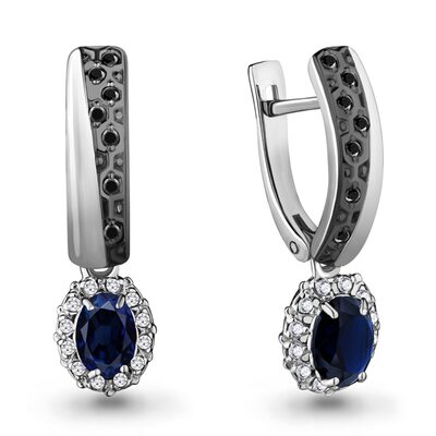 Серьги с бриллиантами и сапфирами из белого золота 585 пробы