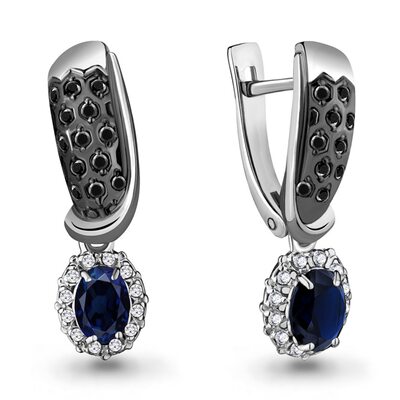 Серьги с сапфиром и бриллиантами из белого золота 585 пробы