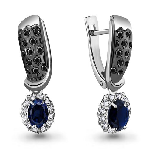 Серьги с сапфиром и бриллиантами из белого золота 585 пробы