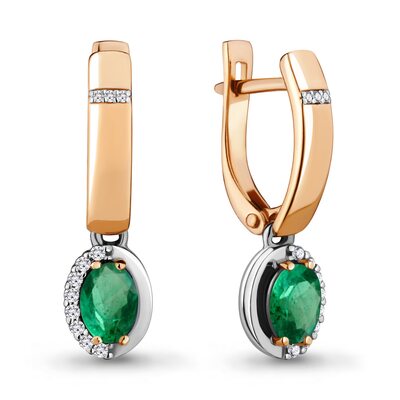 Серьги с изумрудом и бриллиантами из золота 585 пробы