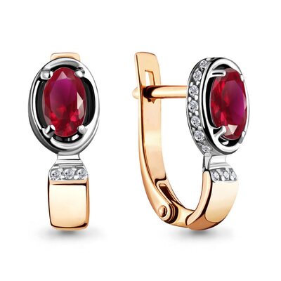 Серьги с бриллиантами и рубинами из золота 585 пробы