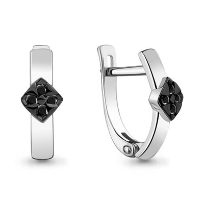 Серьги с черными бриллиантами из белого золота 585 пробы