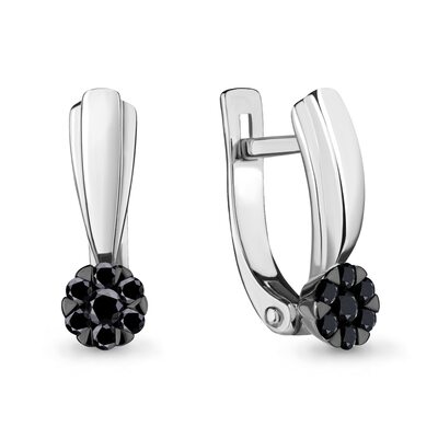 Серьги с черными бриллиантами из белого золота 585 пробы
