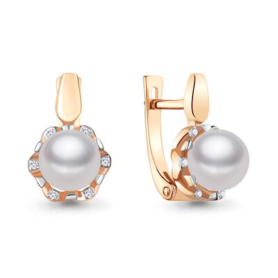 Серьги с жемчугом и бриллиантами из золота 585 пробы 