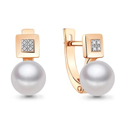 Серьги с бриллиантами и жемчугом из золота 585 пробы