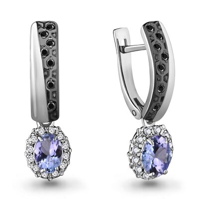 Серьги с танзанитами и бриллиантами из белого золота 585 пробы