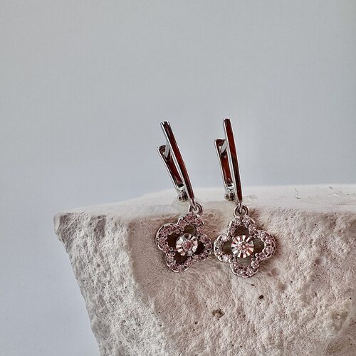 Серьги "Клевер" с бриллиантами из белого золота 585 пробы 