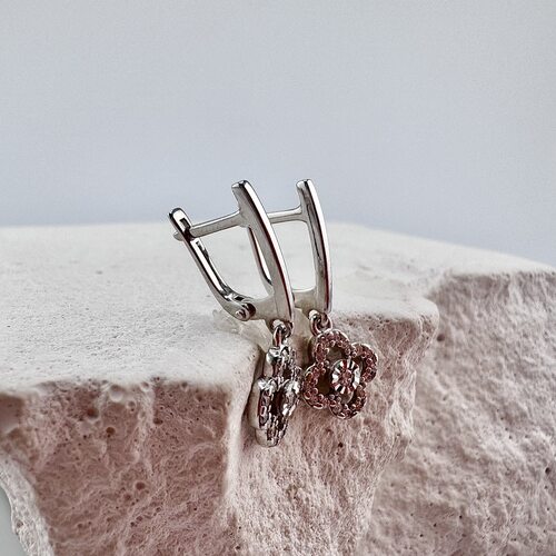 Серьги "Клевер" с бриллиантами из белого золота 585 пробы 