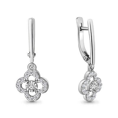 Серьги "Клевер" с бриллиантами из белого золота 585 пробы 