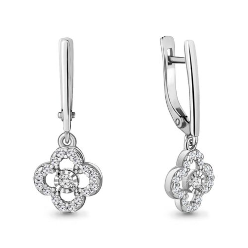 Серьги "Клевер" с бриллиантами из белого золота 585 пробы 