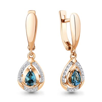 Серьги с топазами и бриллиантами из золота 585 пробы