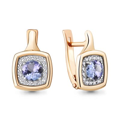 Серьги с бриллиантами и танзанитами из золота 585 пробы