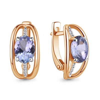 Серьги с танзанитами и бриллиантами из золота 585 пробы