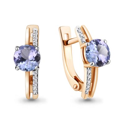 Серьги с танзанитами и бриллиантами из золота 585 пробы