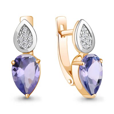 Серьги с танзанитами и бриллиантами из золота 585 пробы