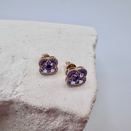 Серьги "Клевер" с танзанитами  и бриллиантами из золота 585 пробы