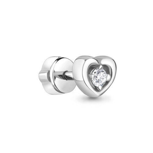 Серьга "Сердце" с бриллиантом из белого золота 585 пробы