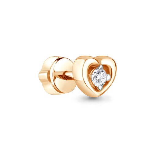 Серьга "Сердце" с бриллиантом из золота 585 пробы