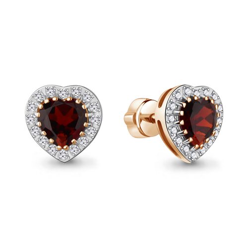 Серьги "Сердца" с бриллиантами и гранатами из золота 585 пробы