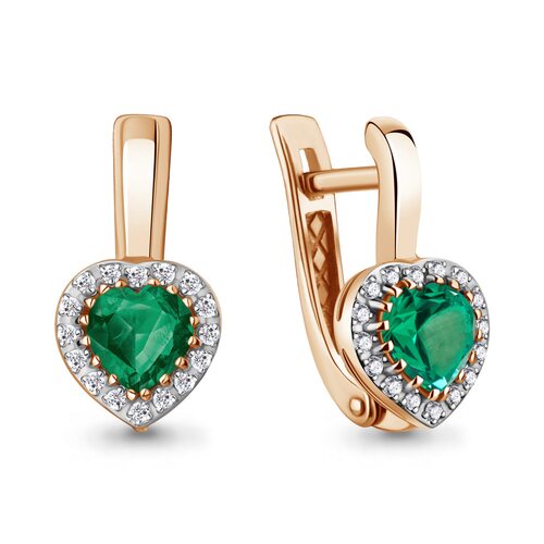Серьги "Сердце" с изумрудами и бриллиантами из золота 585 пробы