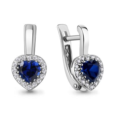 Серьги "Сердца" с бриллиантами и сапфирами из золота 585 пробы