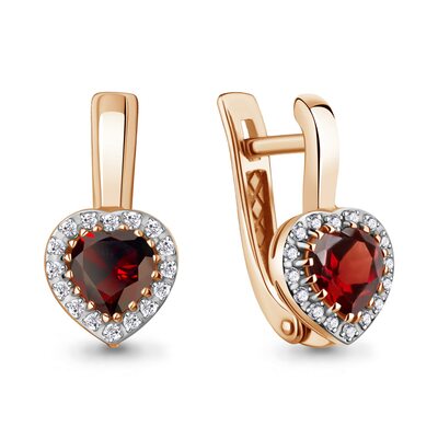 Серьги "Сердца" с гранатами и бриллиантами из золота 585 пробы
