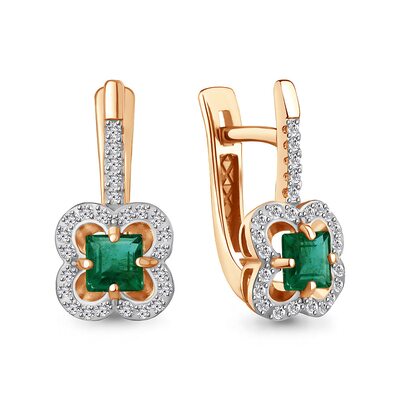 Серьги "Цветы" с изумрудами и бриллиантами из золота 585 пробы